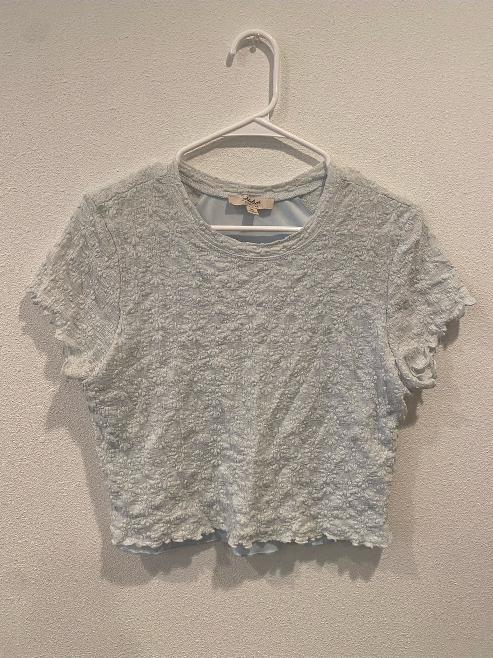 Light Blue Textured Floral Crop Top - Women's
